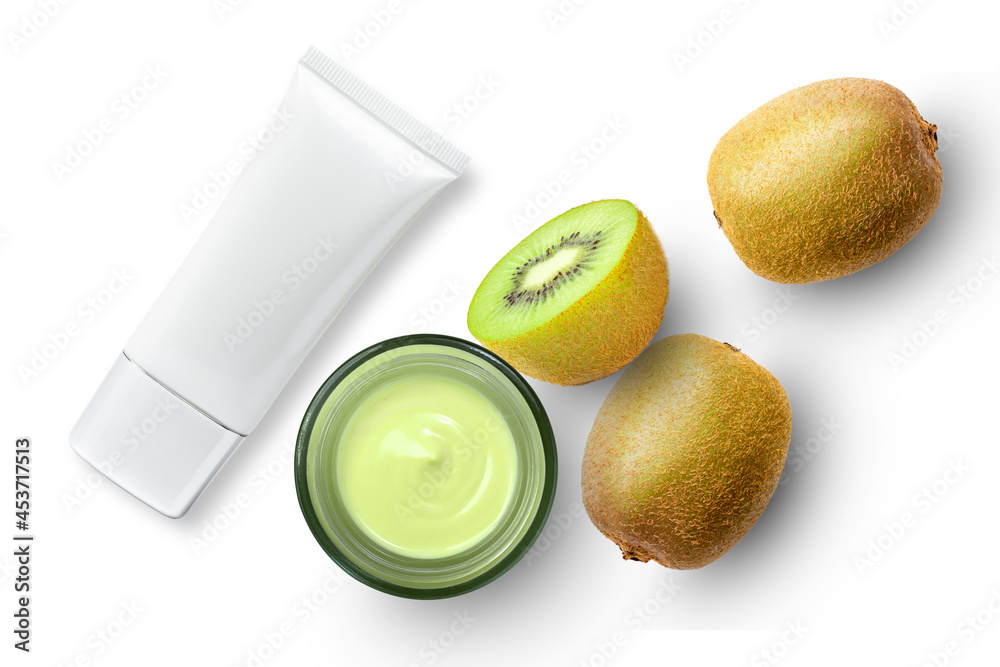 Wall mural skin care cream beauty product with kiwi fruit natural ingredient isolated on white background. top  - Wall murals
