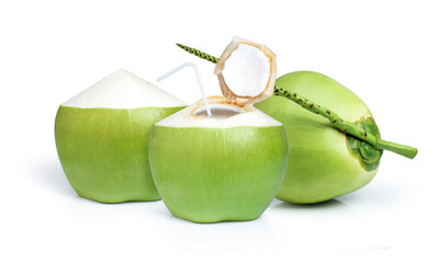 green coconut isolated on white.