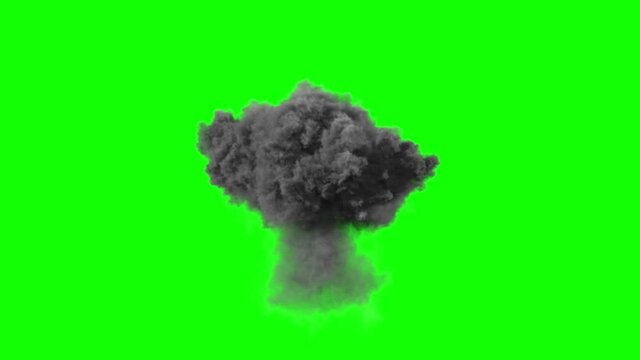 Large Scale Explosion with fiery Fireball and large billows of Smoke which dissipate quickly on Greenscreen