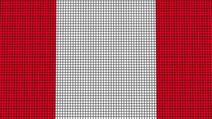 Peru Flag animated in pixel grid style technology background