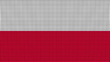 Poland Flag animated in pixel grid style technology background