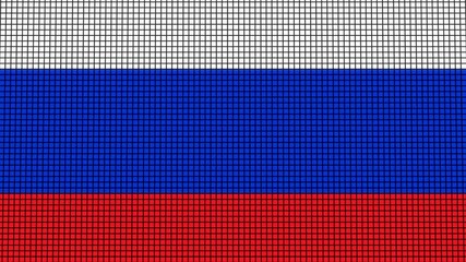 Russia Flag animated in pixel grid style technology background