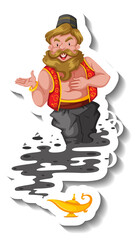 Genie coming out of magic lamp cartoon character sticker