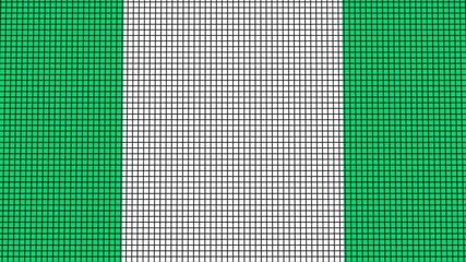 Nigeria Flag animated in pixel grid style technology background
