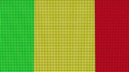 Mali Flag animated in pixel grid style technology background