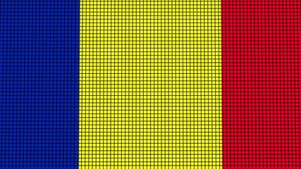 Romania Flag animated in pixel grid style technology background - Powered by Adobe