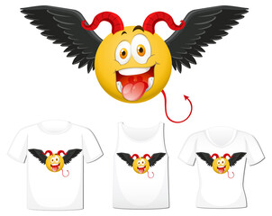 Set of devil emoticon with facial expression on shirt mockup