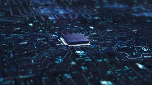 Futuristic Computing Data Circuit Board with AI Machine Learning Concept.