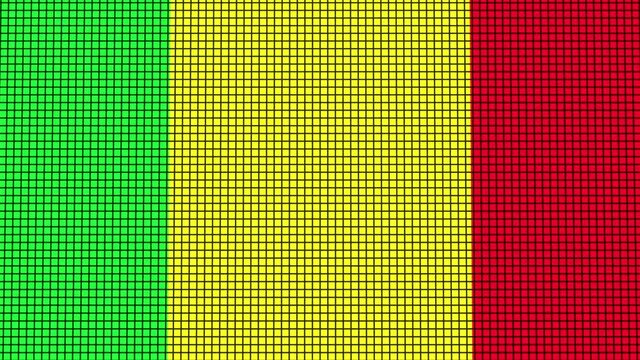 Mali Flag animated in pixel grid style technology background