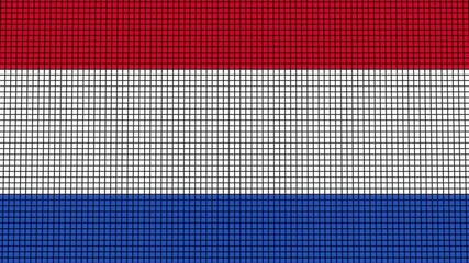 Netherlands Flag animated in pixel grid style technology background - Powered by Adobe