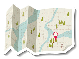 Folded paper map with red pin