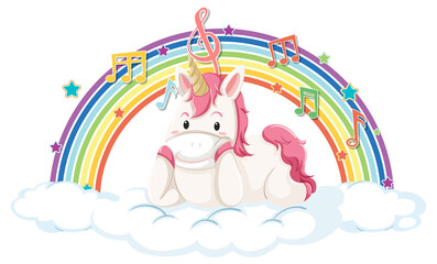 Unicorn laying on cloud with rainbow and melody symbol