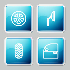 Set line Car wheel, Windscreen wiper, tire and door icon. Vector