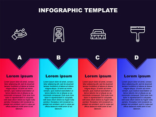 Set line Washing hands with soap, Wet floor cleaning progress, Brush for and Rubber cleaner windows. Business infographic template. Vector