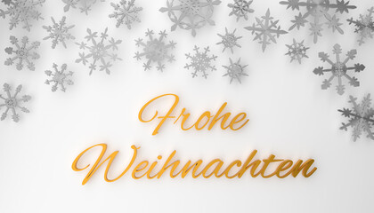 Obraz na płótnie Canvas Modern German Merry Christmas background with snowflakes on white