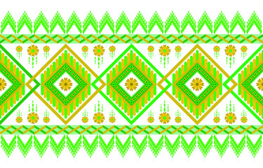 Vector geometric patterns hit green and yellow.