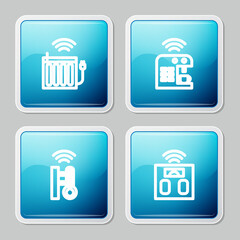 Set line Smart heating radiator, coffee machine, thermometer and bathroom scales icon. Vector