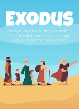 Scene of bible narrative about exodus israelites led by Moses.