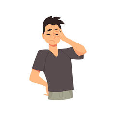 Fototapeta premium Young male cartoon character is upset, frustrated, tired and disappointed