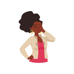 Woman feeling confused with sudden fail, flat vector illustration isolated.