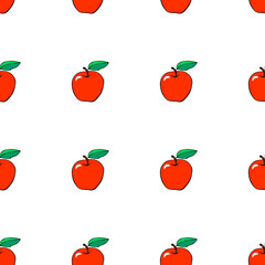 Vector seamless pattern with contour red apples. Bright fruit background and texture, isolated. For children, school design, harvest, gardening and Thanksgiving theme.