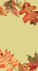 Watercolor autumn leaves. Background for flyer, card, poster, cover