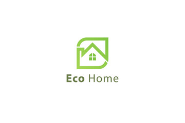 Green natural leafy modern simple and line art home logo