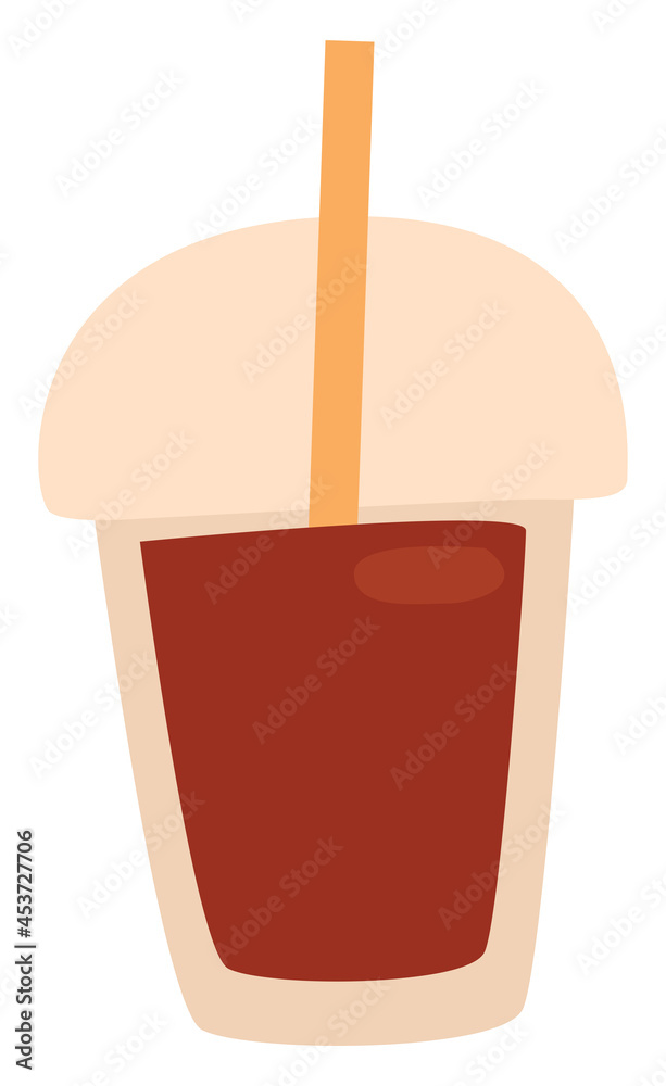 Poster Cold coffee in cup to go, illustration, vector on a white background.