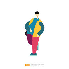 man or boy character standup with say hallo or hi explain gesture for business or education illustration