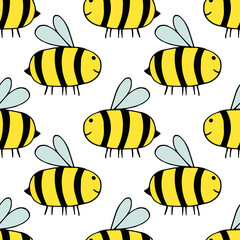 bee seamless pattern hand drawn doodle. vector, minimalism. animals, cute baby print, wallpaper, textiles, decor.