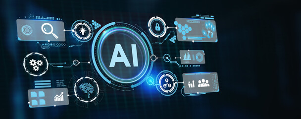 Naklejka premium AI Learning and Artificial Intelligence Concept. Business, modern technology, internet and networking concept. 3d illustration