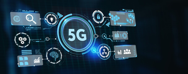 The concept of 5G network, high-speed mobile Internet, new generation networks. Business, modern technology, internet and networking concept. 3d illustration