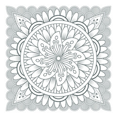 Coloring page for adult with decorative flowers in monochrome isolated on white background