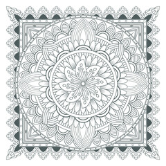 Coloring page for adult with decorative flowers in monochrome isolated on white background