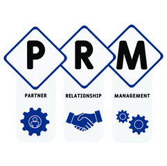 PRM - Partner Relationship Management acronym. business concept background.  vector illustration concept with keywords and icons. lettering illustration with icons for web banner, flyer, landing 