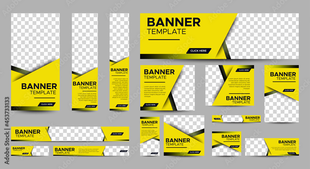 Wall mural set of creative web banners of standard size with a place for photos. vertical, horizontal and squar
