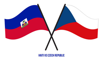 Haiti and Czech Republic Flags Crossed And Waving Flat Style. Official Proportion. Correct Colors.