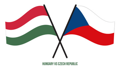 Hungary and Czech Republic Flags Crossed And Waving Flat Style. Official Proportion. Correct Colors.