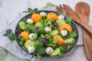 healthy home made light summer salad with melon