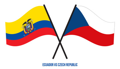 Ecuador and Czech Republic Flags Crossed And Waving Flat Style. Official Proportion. Correct Colors.
