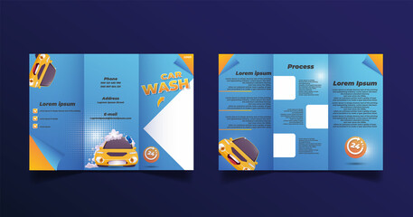 trifold brochure for car wash with car cartoon