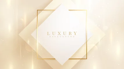 Foto op Plexiglas luxury glitter gold square lines background with sparkling light elements, realistic 3d style backdrop. vector illustration for design. © witsanu