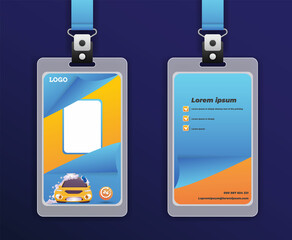id card template for car wash with car cartoon