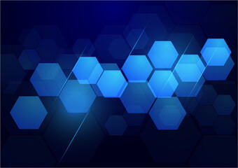 Hexagon abstract background. Blue geometric gradient shape glowing. Digital hi tech technology vector illustration.