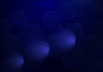 Obraz premium Hexagon abstract background. Blue geometric gradient shape glowing. Digital hi tech technology vector illustration.