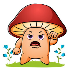 The angry mushroom is clench the hand