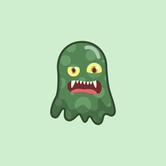 Green Cute Monster Cartoon Illustration, Halloween Day Monster Costume