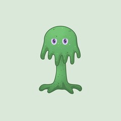 Green Cute Monster Cartoon Illustration, Halloween Day Monster Costume