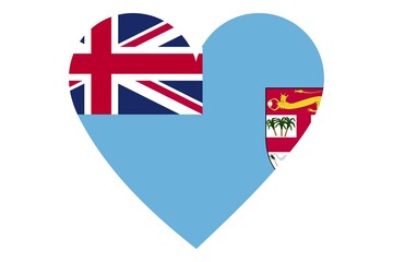 Fiji flag in heart shape isolated on white background.