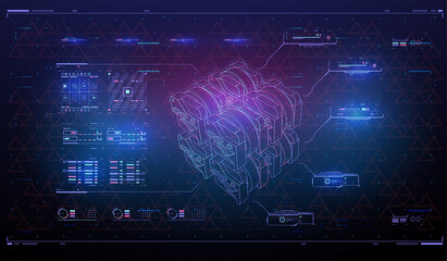HUD User Interface. High tech frame. Abstract tech background. Futuristic abstract technology Template. Futuristic VR display. Head up screens for video and games. Cyberpunk Sky-fi illustration.